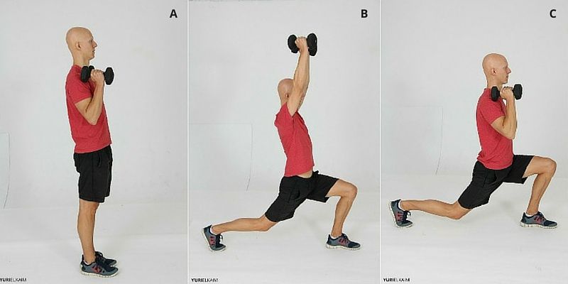 The Lunge Press Sequence (Side View), A Compound Dumbbell Exercise 