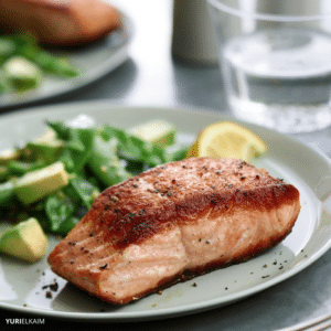 Pan-Seared Salmon with Sugar Snap Peas and Avocado Salad