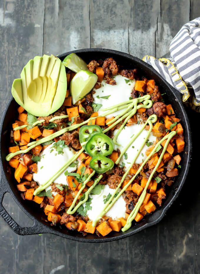 Sweet Potato Chorizo Hash with Eggs - The Wicked Spatula