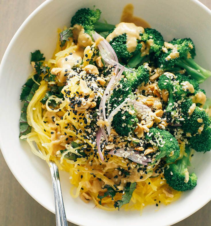 Spaghetti Squash Noodle Bowl with Lime Peanut Sauce - The First Mess