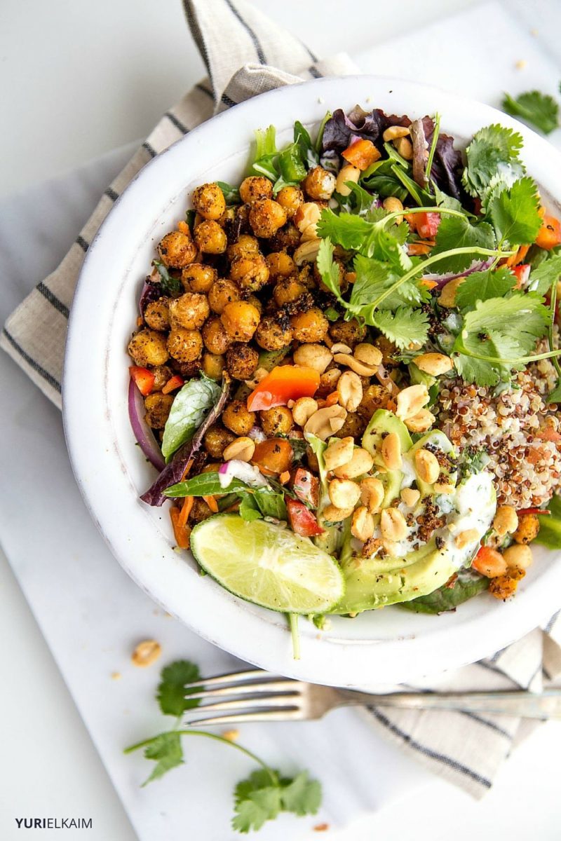 Overhead view of Chickpea Thai Quinoa Bowl