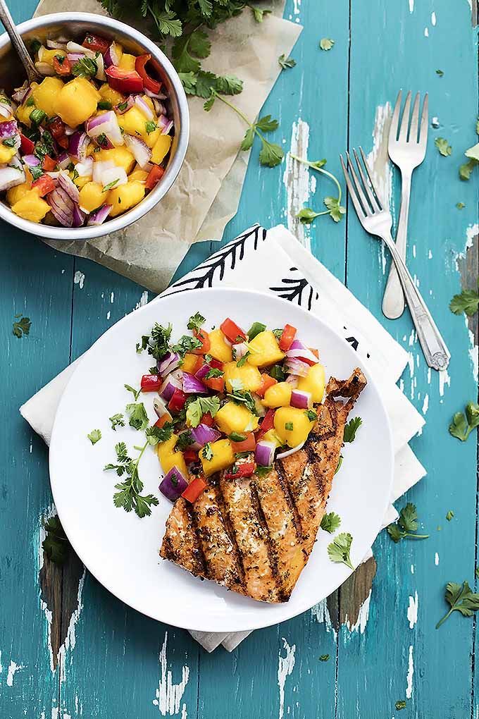 Grilled Salmon with Mango Salsa via Creme de la Crumb