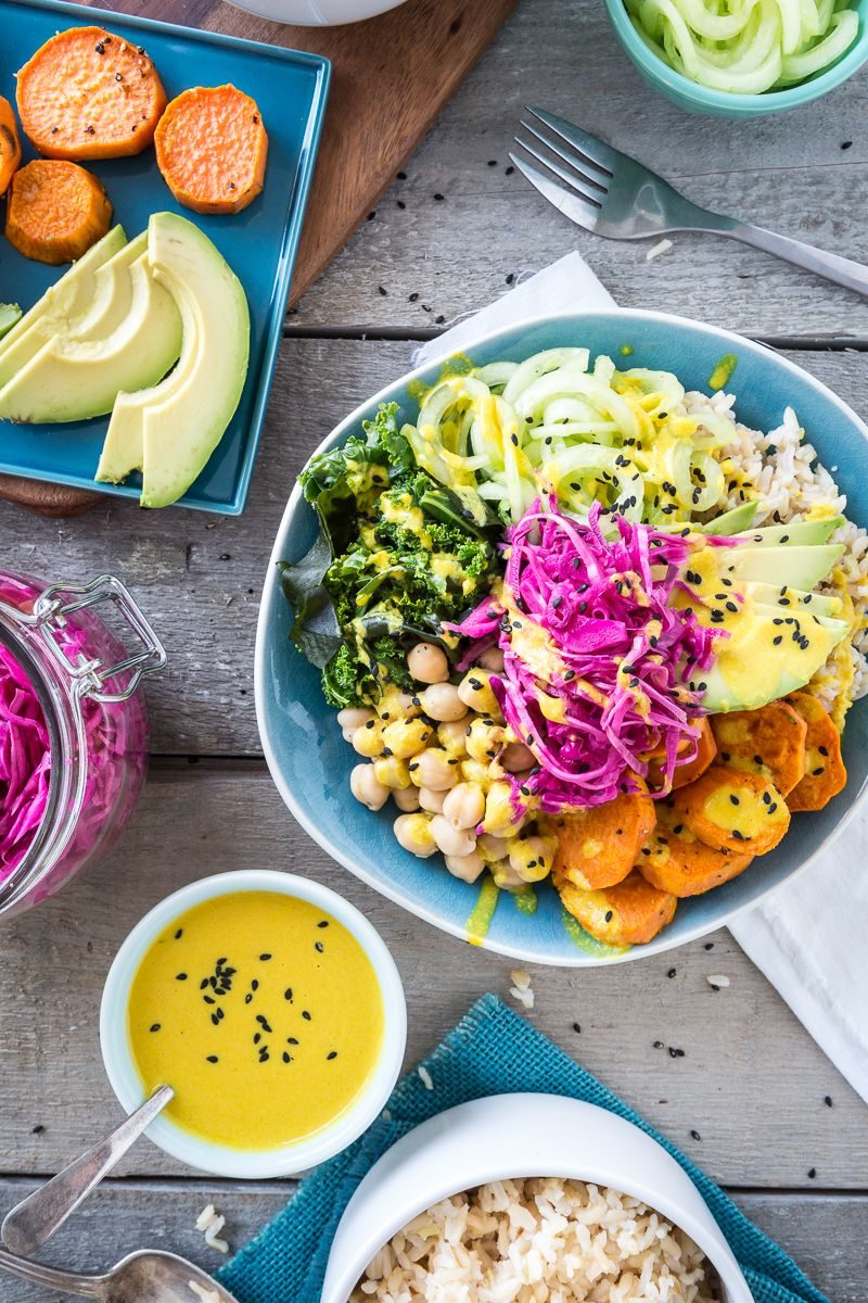 Macro Bowl with Turmeric Tahini Dressing via Keepin It Kind