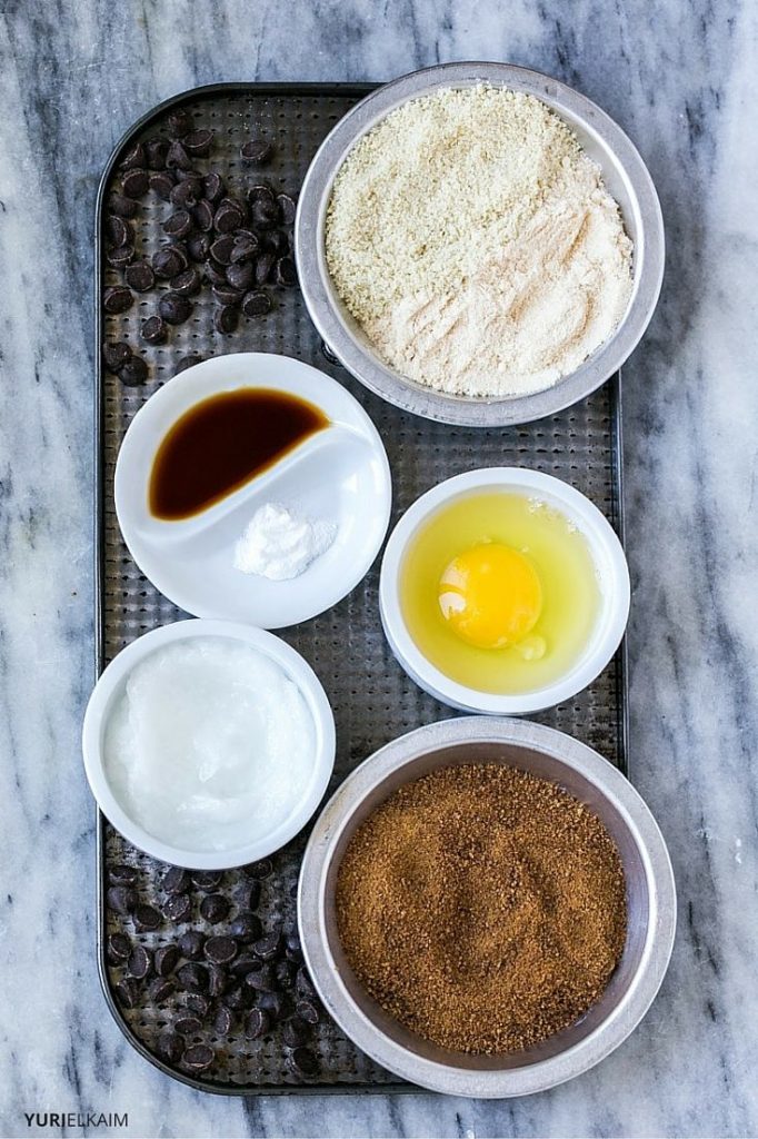 Paleo Chocolate Chip Ingredients Shown in Bowls