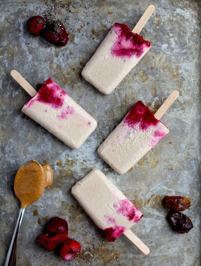 Vegan PB and J Ice Cream Popsicles via Nutritionist in the Kitchen