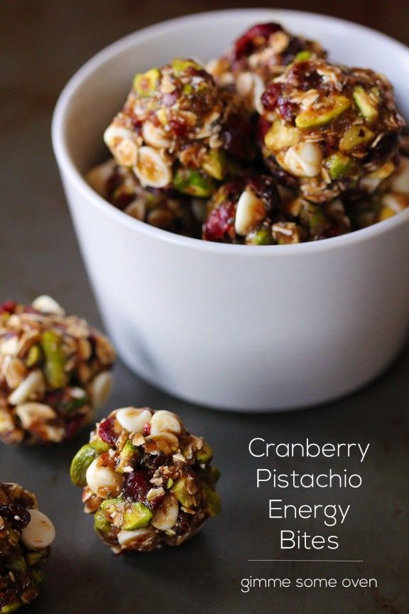 Cranberry Pistachio Energy Bites via Gimme Some Oven
