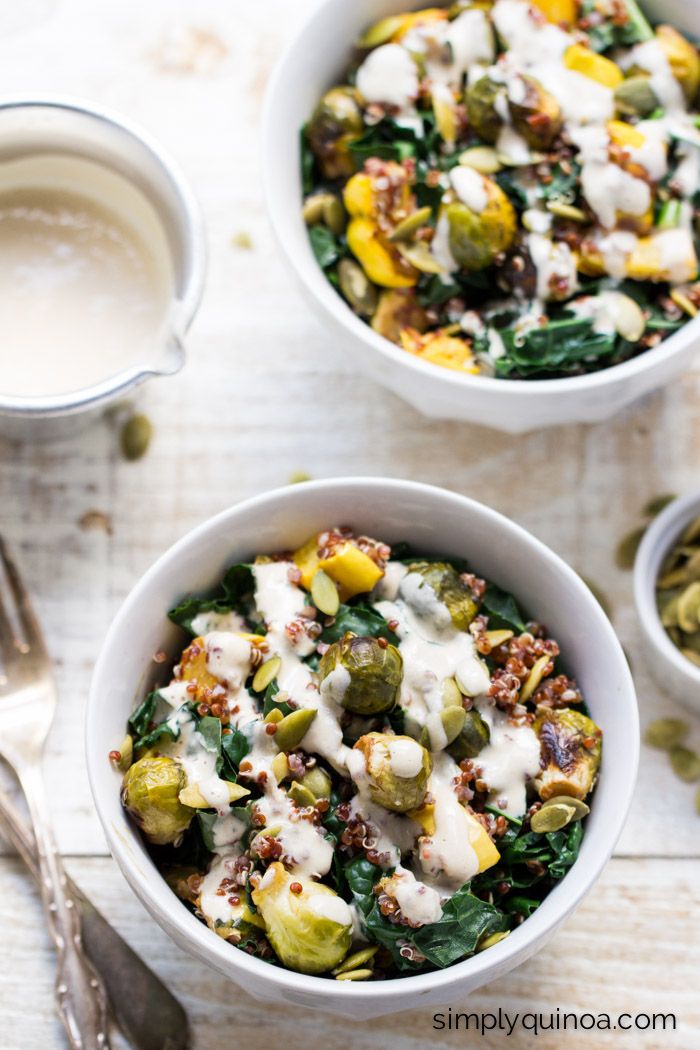Red Quinoa Salad with Roasted Squash and Baby Brussels Sprouts via Simply Quinoa
