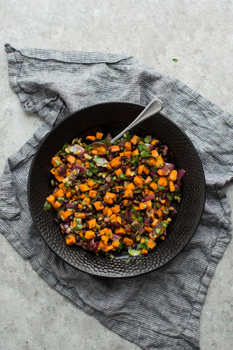 Black Bean Salad with Roasted Sweet Potatoes via Naturally Ella