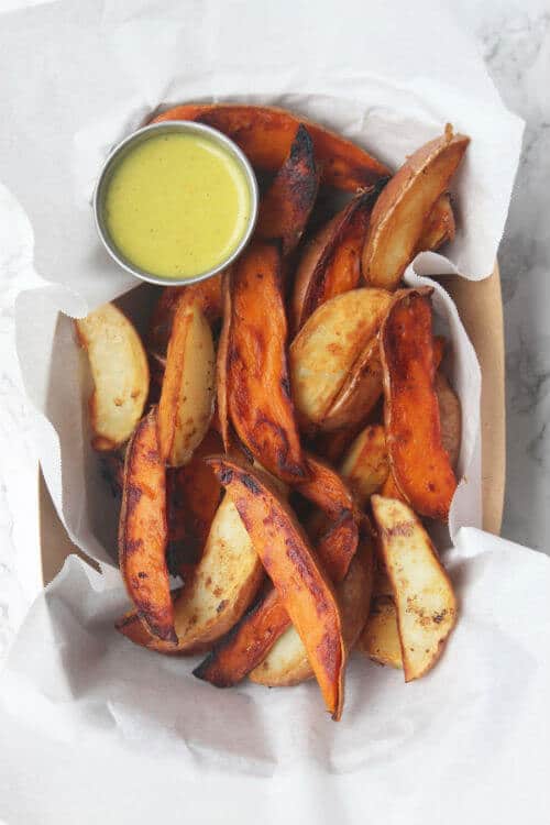 Cast Iron Skillet Crispy Potato Wedges via Eat the Gains