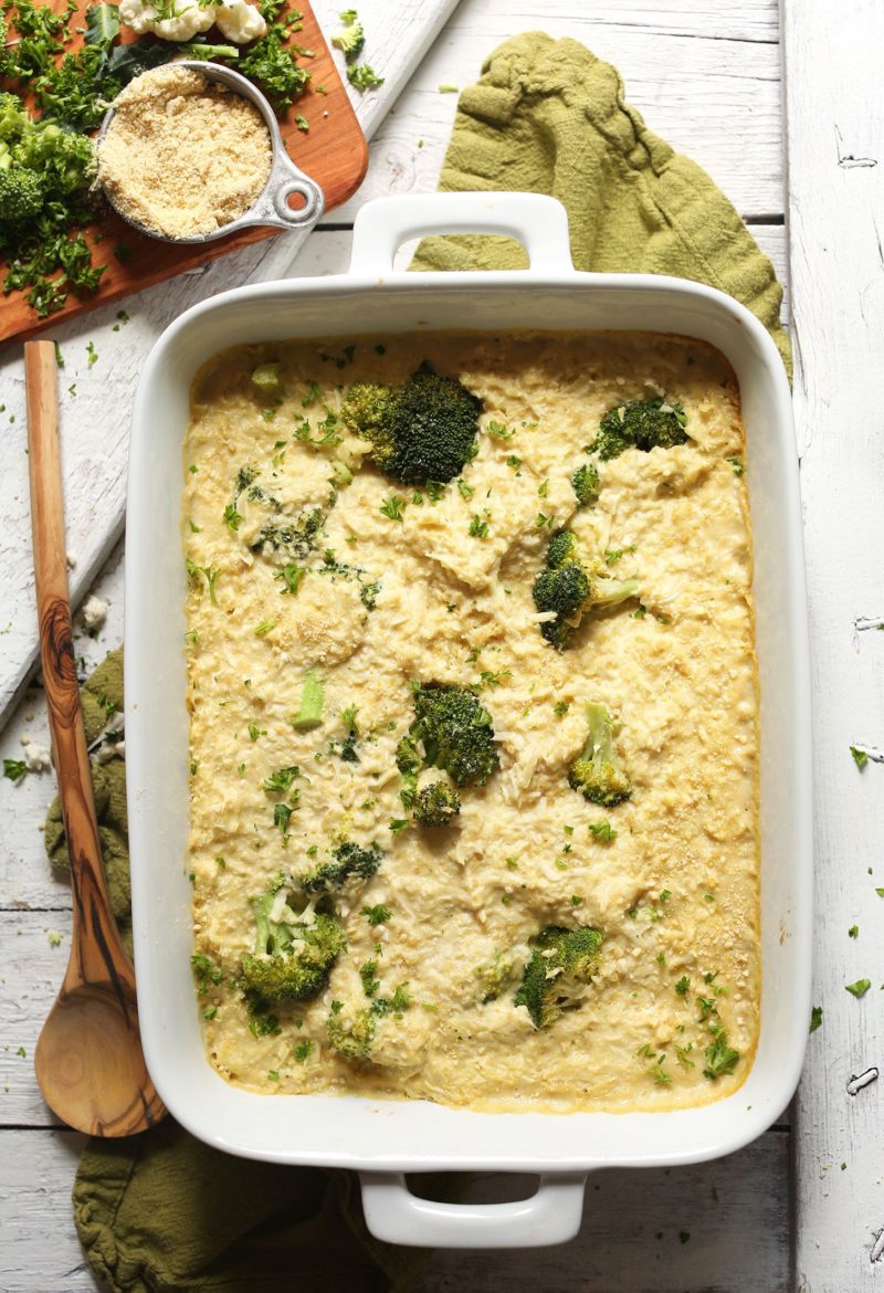 Cheesy Cauliflower Broccoli Bake via Minimalist Baker