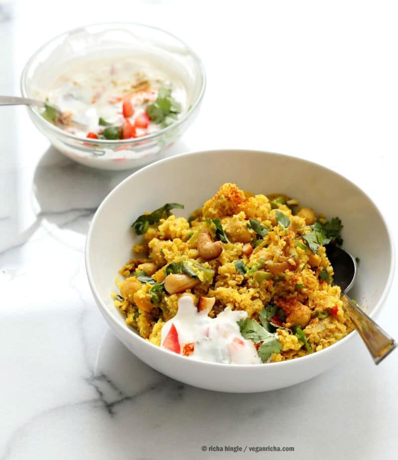 Chickpea Cauliflower Rice Biryani with Tomato Raita via Vegan Richa