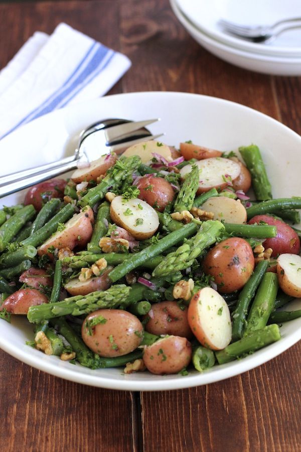 Potato Salad with Green Beans and Asparagus via Green Valley Kitchen