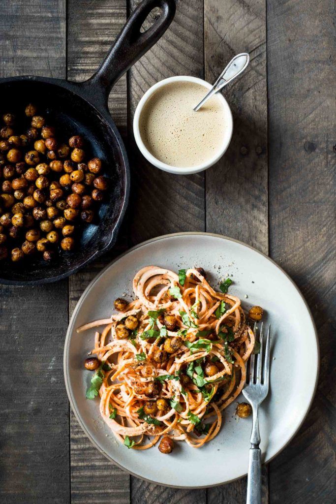 Sweet Potato Noodles with Fried Chickpeas via Dishing-up-the-Dirt