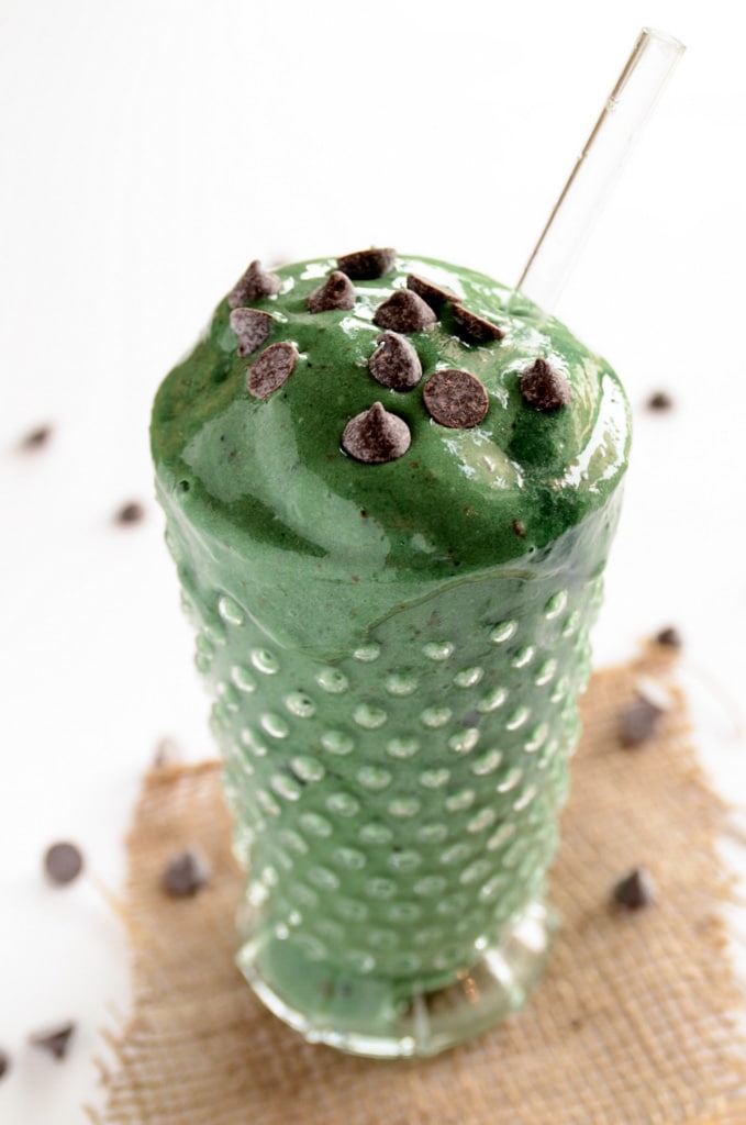Extra-Thick Mint Chip Superfood Smoothie via Blissful Basil