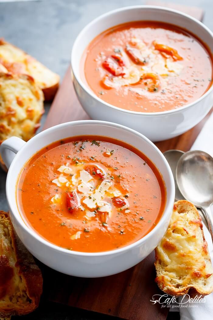 Creamy Roasted Tomato Basil Soup via Cafe Delites