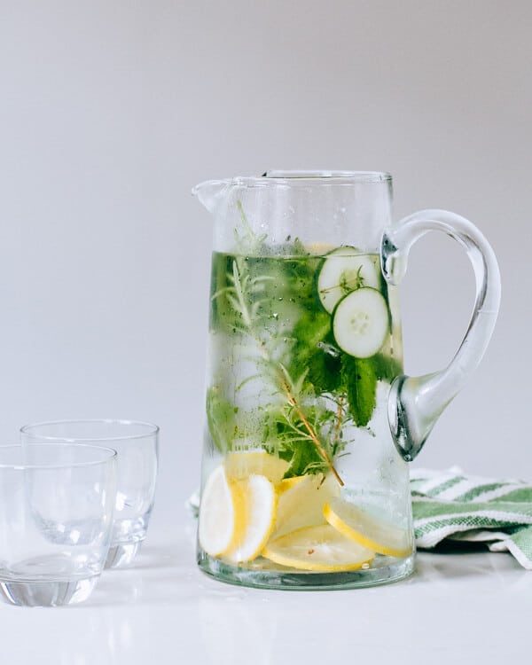 Cucumber Herb Infused Water via A Couple Cooks
