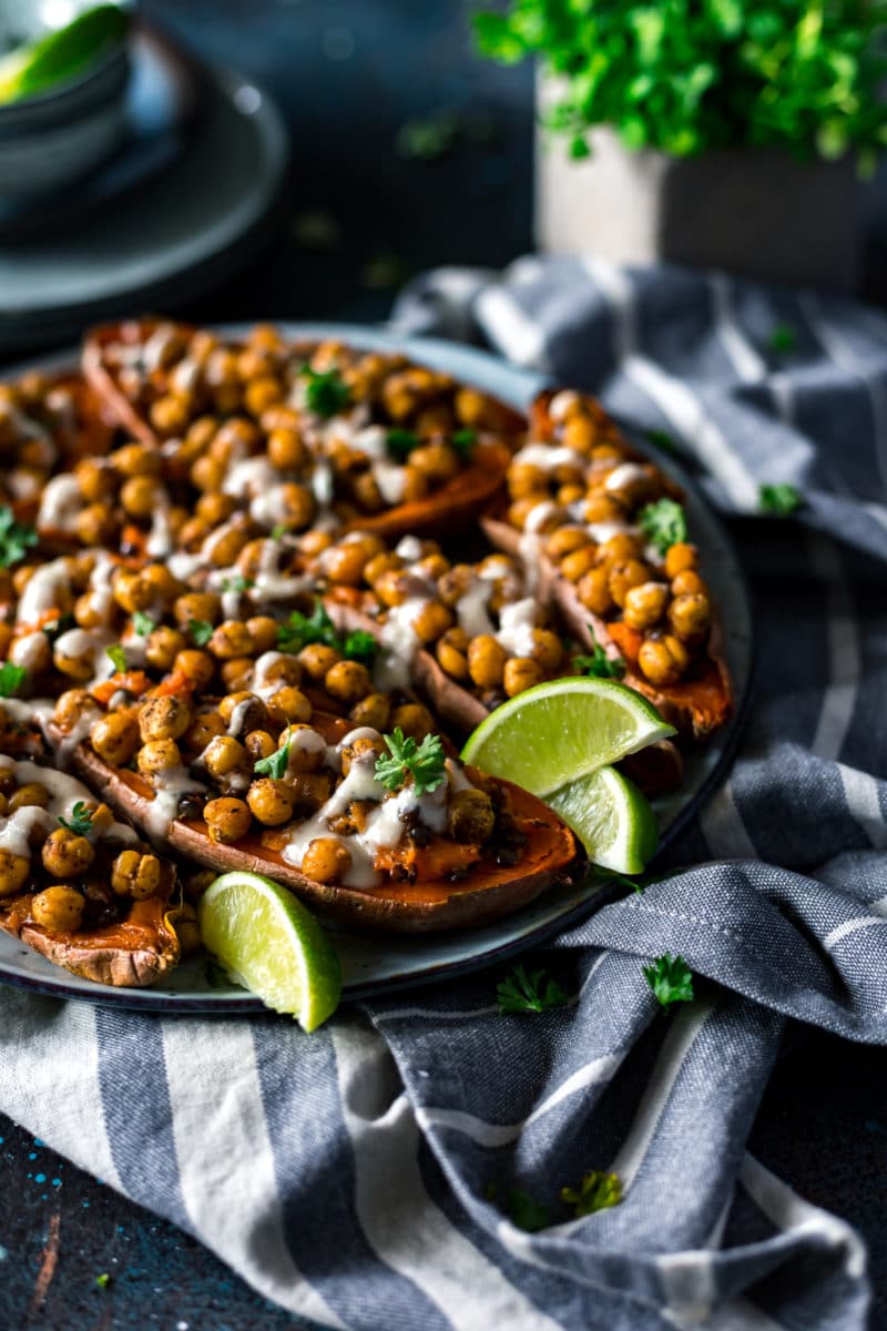 Moroccan Chickpea Stuffed Double Baked Sweet Potatoes Recipe