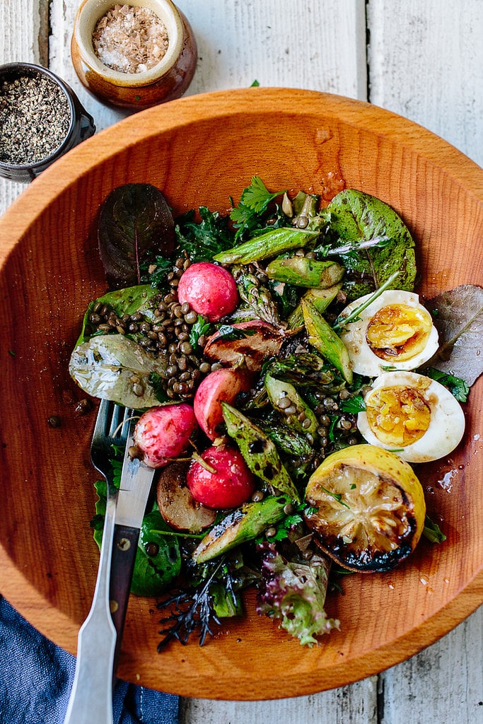 Lentil Salad with Spring Greens, Asparagus, and a Soft Egg via The Year in Food