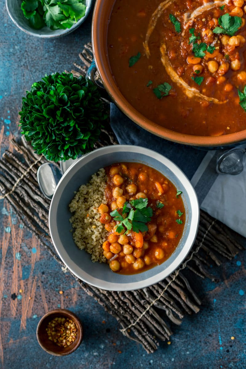 Authentic Moroccan Chickpea Stew overhead angle