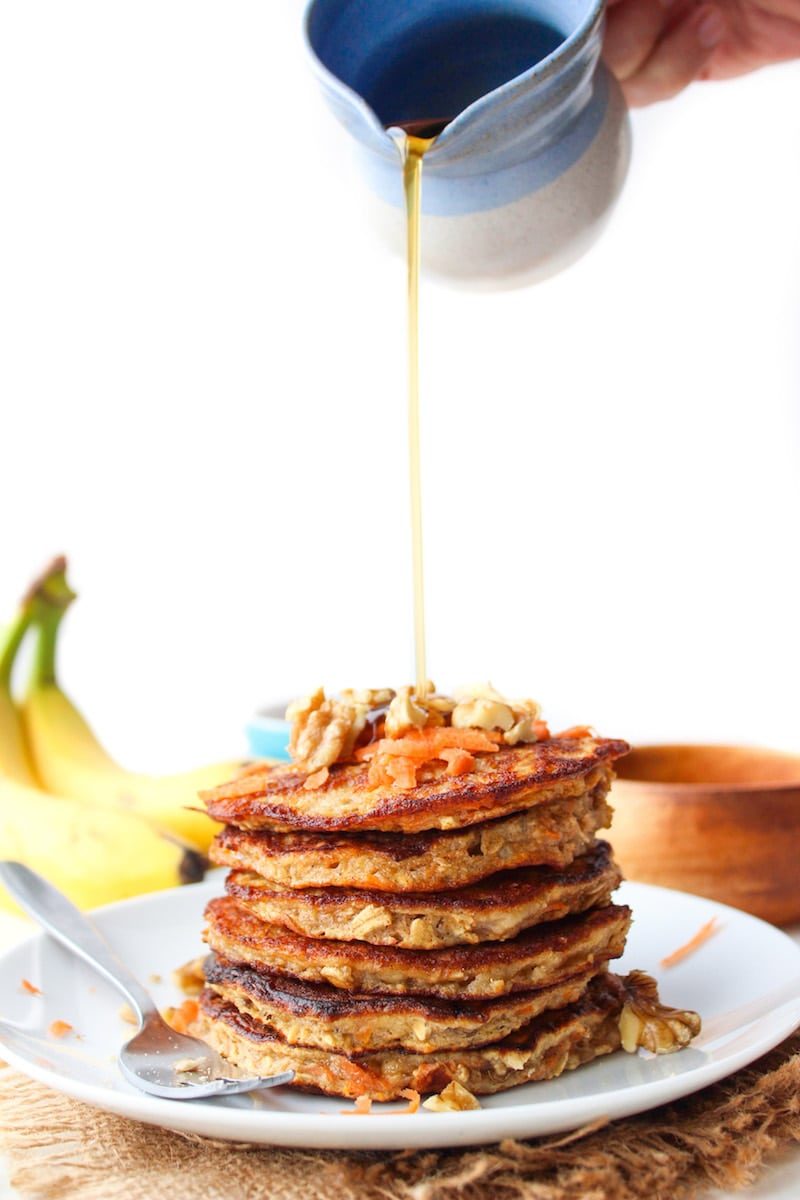 Flourless Carrot Banana Pancakes via A Saucy Kitchen