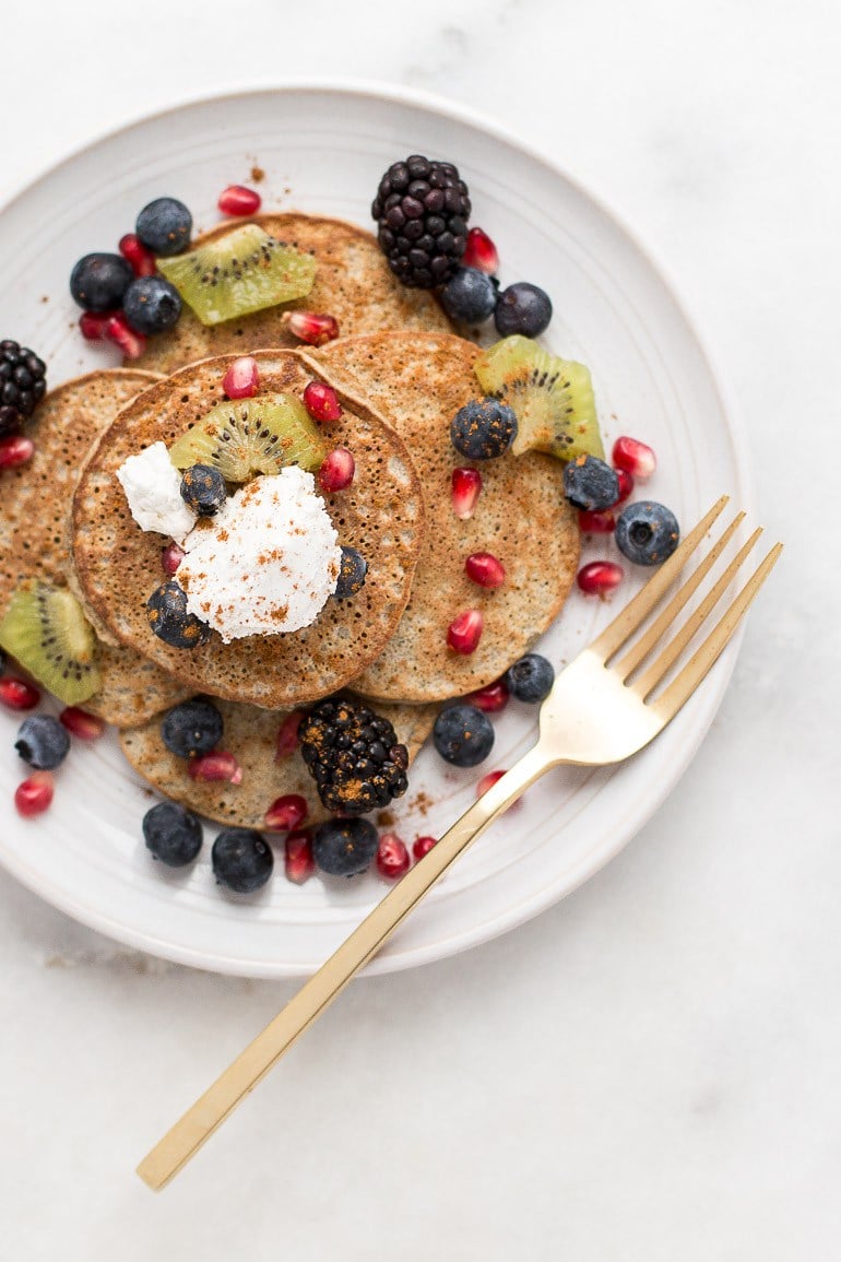 Healthy Three-Ingredient Blender Pancakes via Honestly Nourished