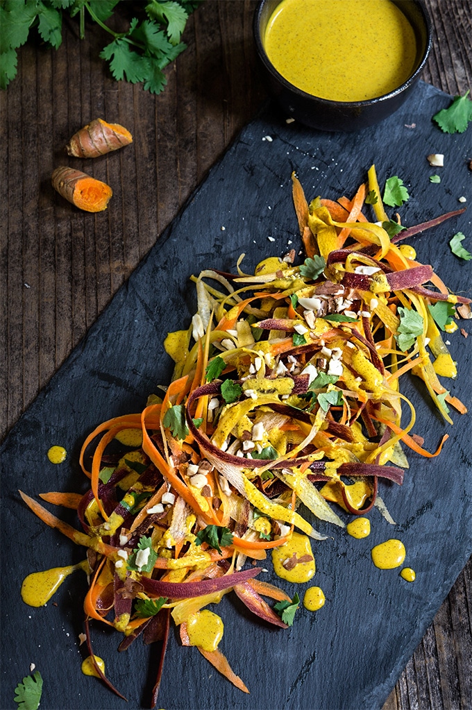 Carrot Almond Salad with Turmeric Dressing via Viktoria's Table