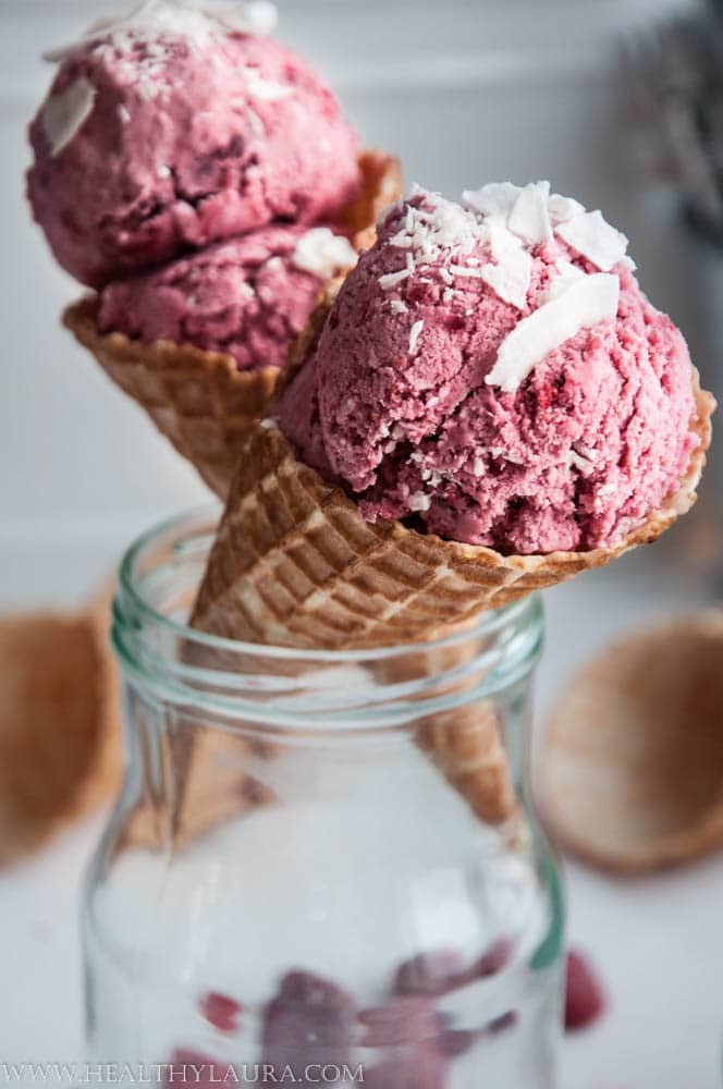 Vegan Raspberry and Coconut Ice Cream via Healthy Laura