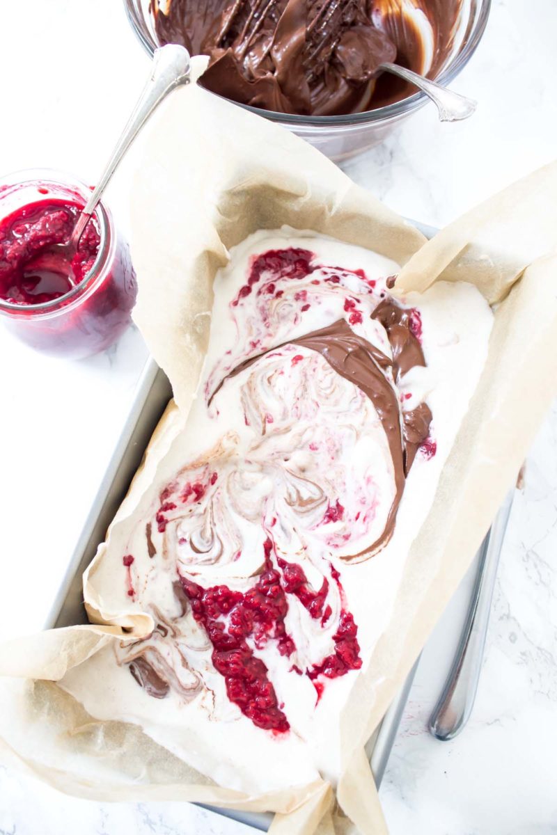 Raspberry Chocolate Truffle Ice Cream via Wicked Spatula