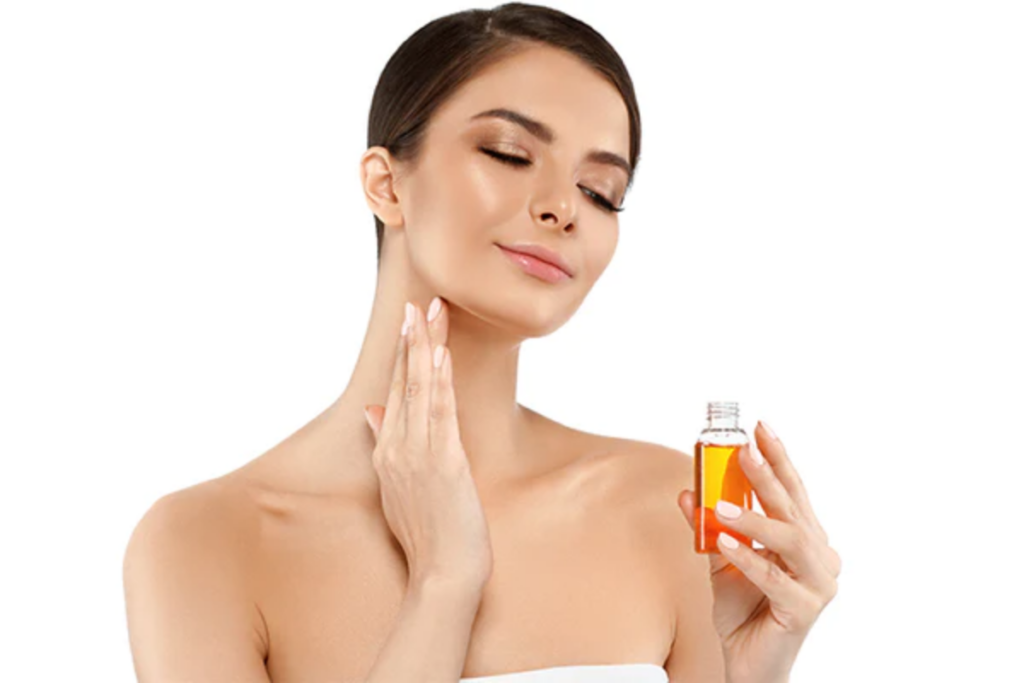 Beautiful girl female with oil cosmetic beauty skin care concept. Image source:  shutterstock