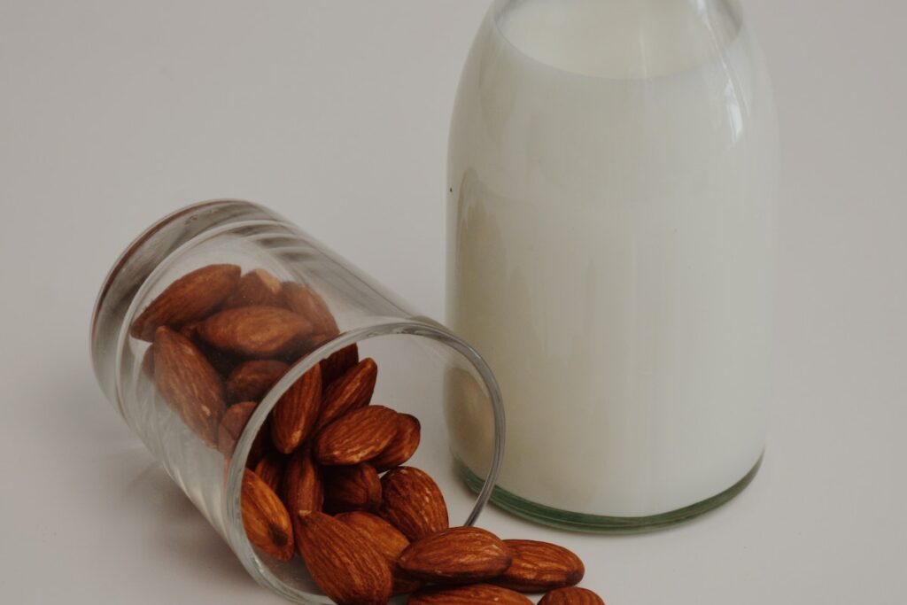Image of almonds and milk. Source: Pexels