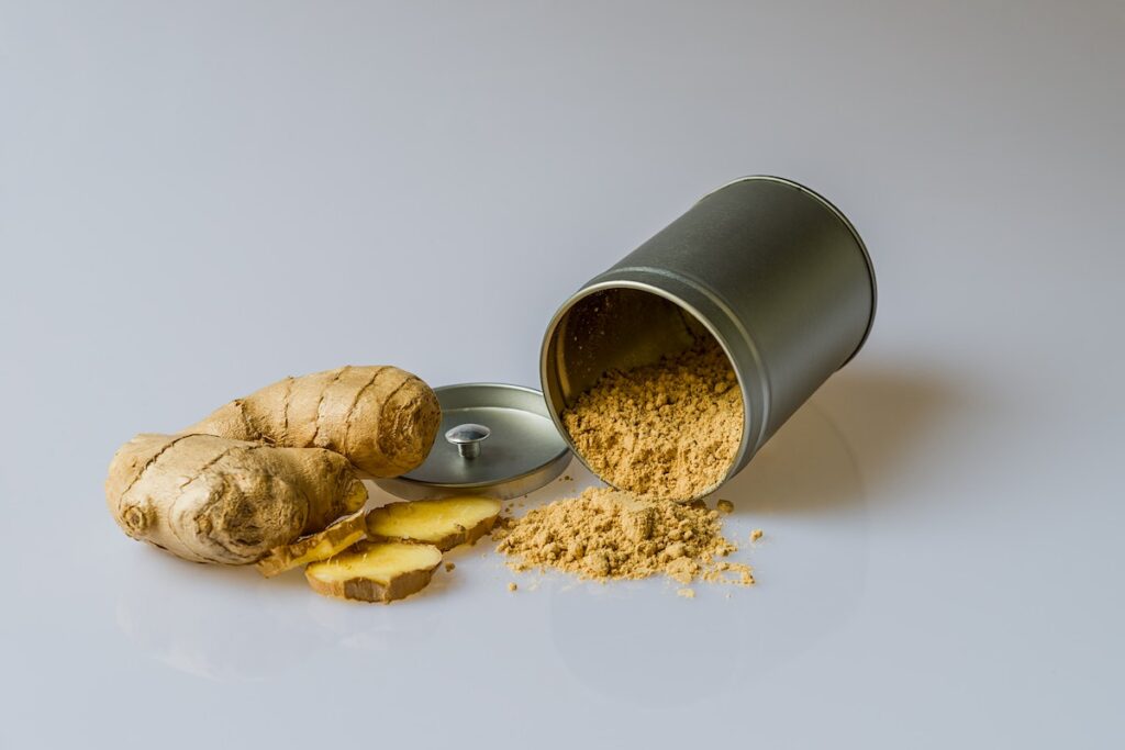 Image of a ginger and powdered herb. Image source: Pexels